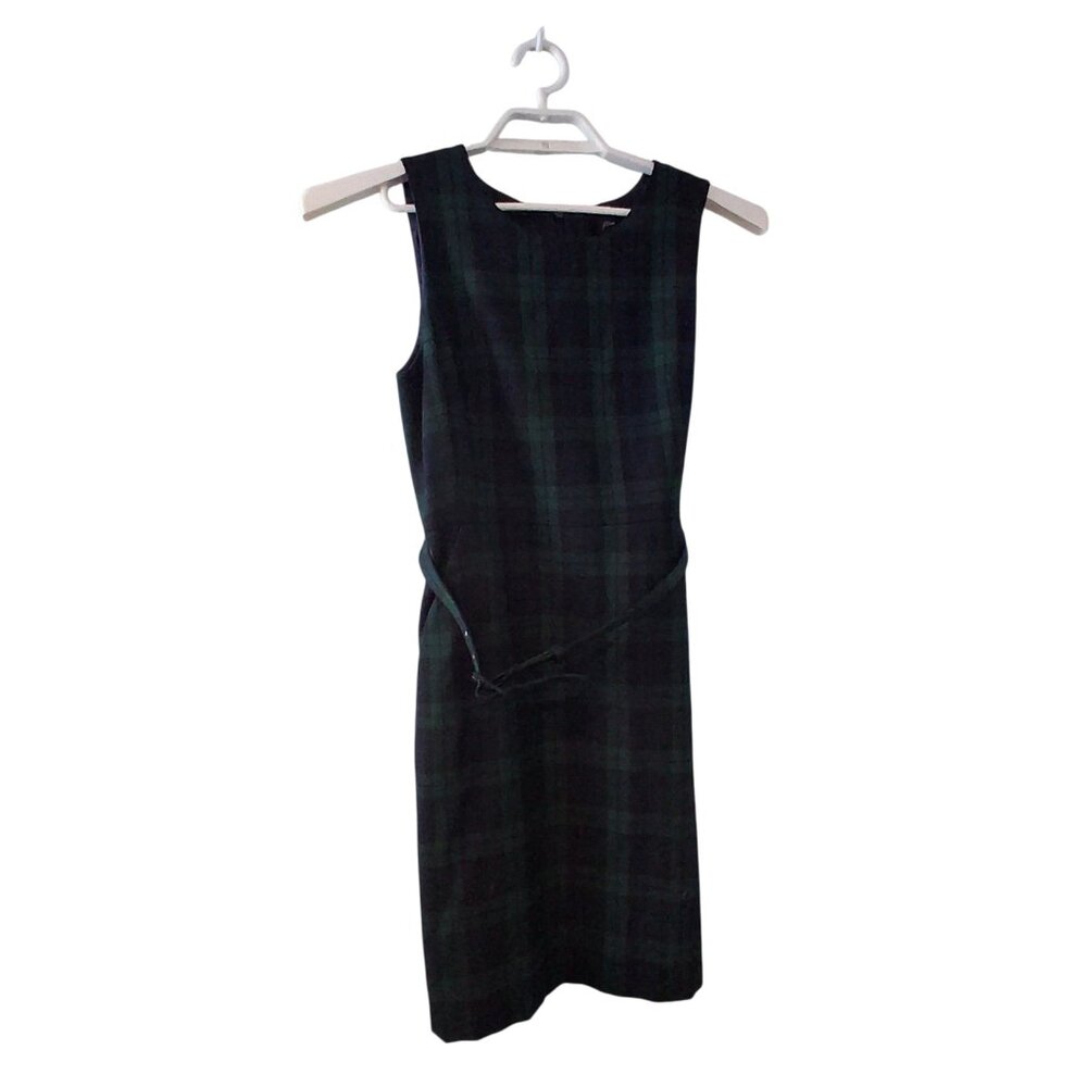 J Crew dress womens size 6 Belted sheath Blackwatch plaid wool blend